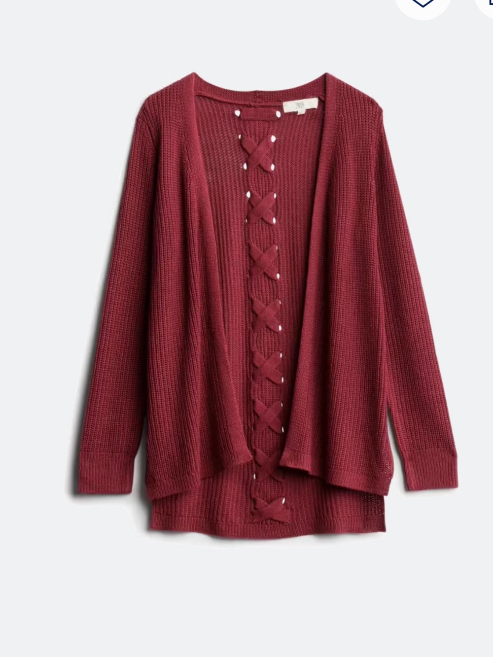 Open-Front Lace-Up Knit Cardigan - Burgundy